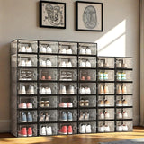 12 piezas de Cajas de Almacenamiento Plásticas Estilo Clásico con Tapa, Organizadores Apilables, Armario para Zapatos Transparente, Adecuado para el Hogar, Vitrina de Armario, Contenedores de Organización Doméstica y Cajas para Botas y Zapatos, Verano, T