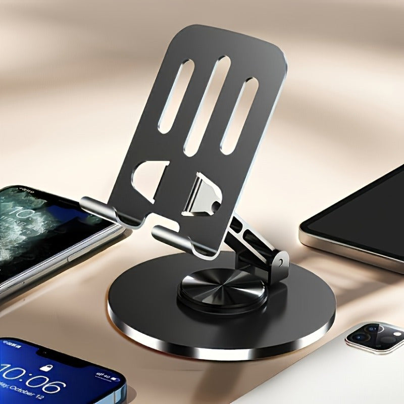 Soporte para Teléfono Móvil de Aleación de Aluminio Giratorio 360 grados - Soporte Plegable Portátil y Compacto Apto para Todos los Smartphones y Tabletas, Accesorio Ideal para la Oficina