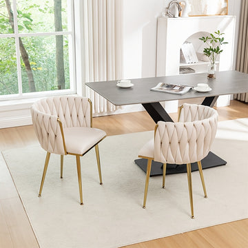 2 piezas de sillas de comedor tapizadas de terciopelo de estilo clásico, respaldo sólido, estructura de metal, diseño de tejido elegante, con mantenimiento de limpieza, para cocina, cafetería, sala de estar - Compatible con pisos duros, sin materiales de