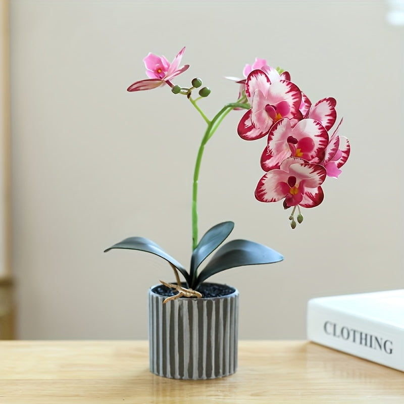 Bonsái Elegante de Orquídea Phalaenopsis de 8 Flores - Planta Artificial Realista en Maceta para Decoración del Hogar, Incluye Maceta