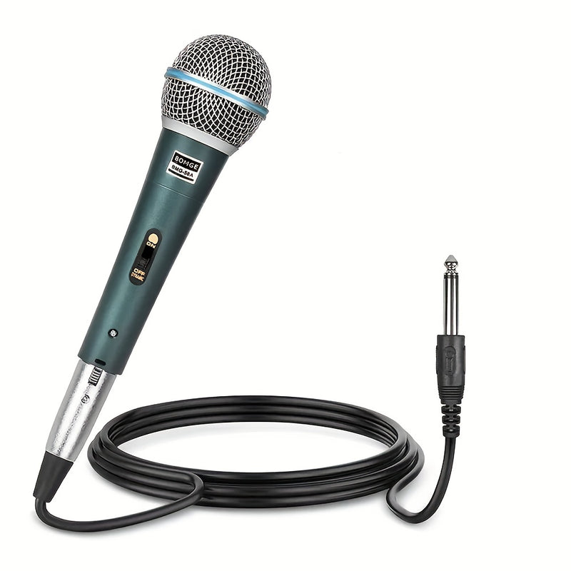Micrófono vocal dinámico profesional con cable BOMGE, verde oscuro, Beta 58 BMG 58A, de mano, interruptor de encendido/apagado, cable XLR, con alimentación enchufable, para canto en el escenario, karaoke, juegos, videoconferencia, transmisión, estudio, D