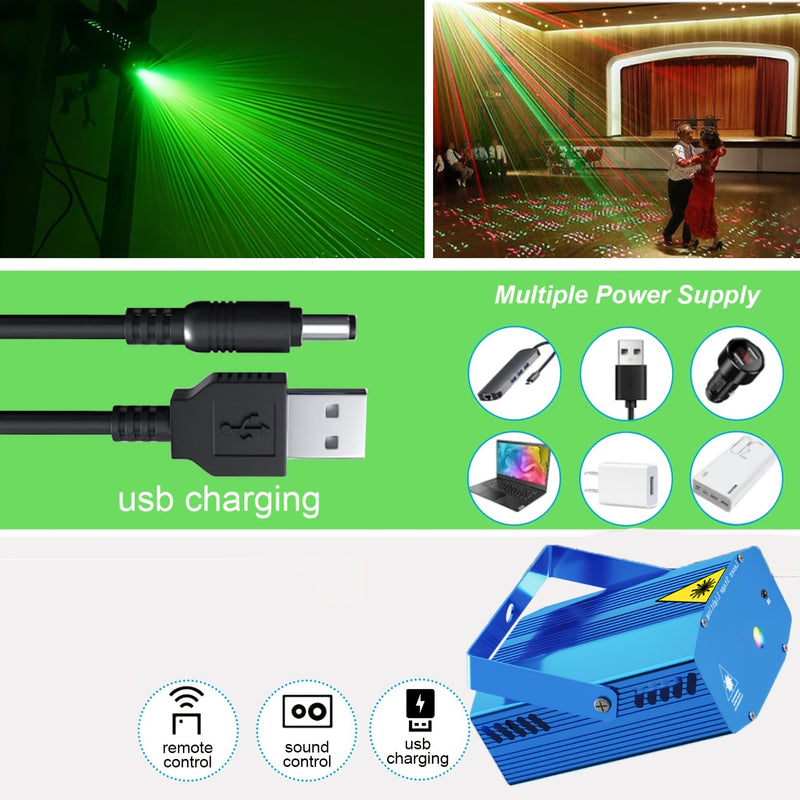 Proyector de disco azul mini MSLITELY con luces láser parpadeantes controladas por voz, cable de alimentación USB de 3,28 pies - Ideal para fiestas de cumpleaños, bodas, bares, KTVs, reuniones familiares, Halloween, Navidad (sin control remoto incluido),