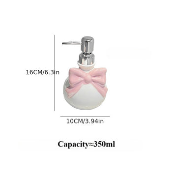 1pc Dispensador de Jabón Cerámico 350ml con Lazos Rosas - Botella Recargable para Champú, Gel de Ducha, Acondicionador y Loción - Decoración Elegante para Baño y Cocina, Accesorios para Hoteles y Hogar, Material Libre de Ftalatos