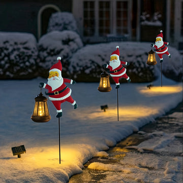 Luces Navideñas Solares - Decoración de Jardín LED Santa Claus IP44, Luces Antiguas para Hombre y Palacio, Iluminación Exterior para Césped, Patio, Caminos y Paisajismo, Ideal para Navidad y Halloween