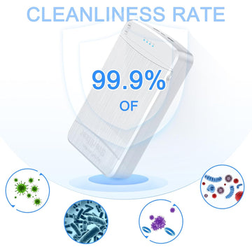 Caja de limpieza portátil para herramientas de uñas con luz azul, esterilizador USB para manicura, pedicura, pinzas, tijeras y suministros de salón, estuche plástico compacto sin pantalla, alimentado por USB para el hogar, recolector de polvo de uñas, eq