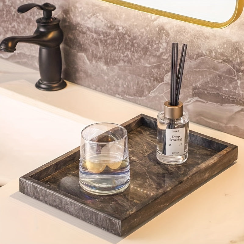 Bandolera rectangular elegante con vena negra y gris, 11,81" x 7,87", material de piedra natural, ideal para decoración de sala de estar, almacenamiento de baño y configuración de mesa de comedor, elegante bandeja para sala de estar.