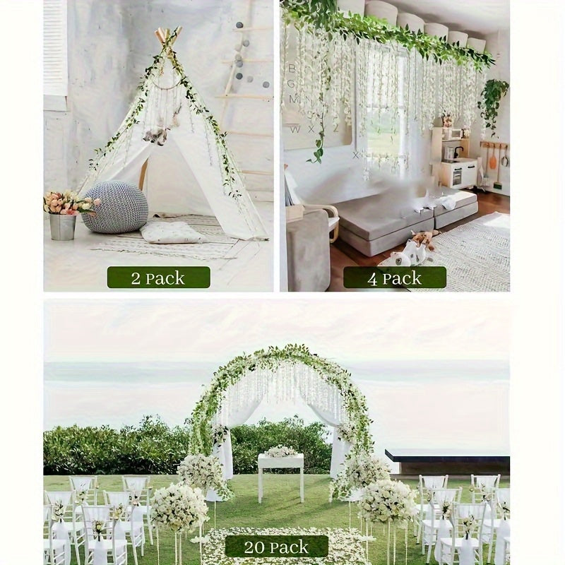 4 paquetes de 72 pulgadas (182,88 cm) de flores colgantes artificiales blancas de wisteria - Guirnalda de vino para arco de boda, fiesta, jardín, decoración del hogar - Perfecto para el Día de San Patricio, Pascua, primavera y verano, decoración al aire