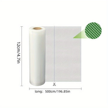 Fundas de Sellado al Vacío, 1 Rollo, Longitud de 5.0 metros, Disponibles en 7 Tamaños, Libres de BPA, Resistentes al Desgarro, Adecuadas para Almacenamiento de Alimentos y Cocina Sous Vide, Esenciales para la Cocina del Hogar
