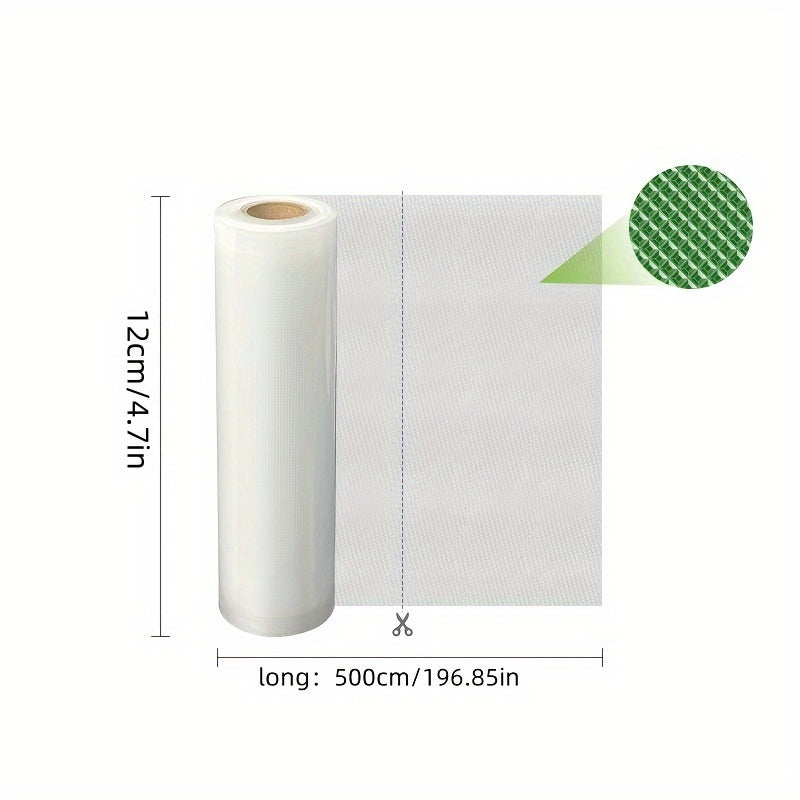 Fundas de Sellado al Vacío, 1 Rollo, Longitud de 5.0 metros, Disponibles en 7 Tamaños, Libres de BPA, Resistentes al Desgarro, Adecuadas para Almacenamiento de Alimentos y Cocina Sous Vide, Esenciales para la Cocina del Hogar