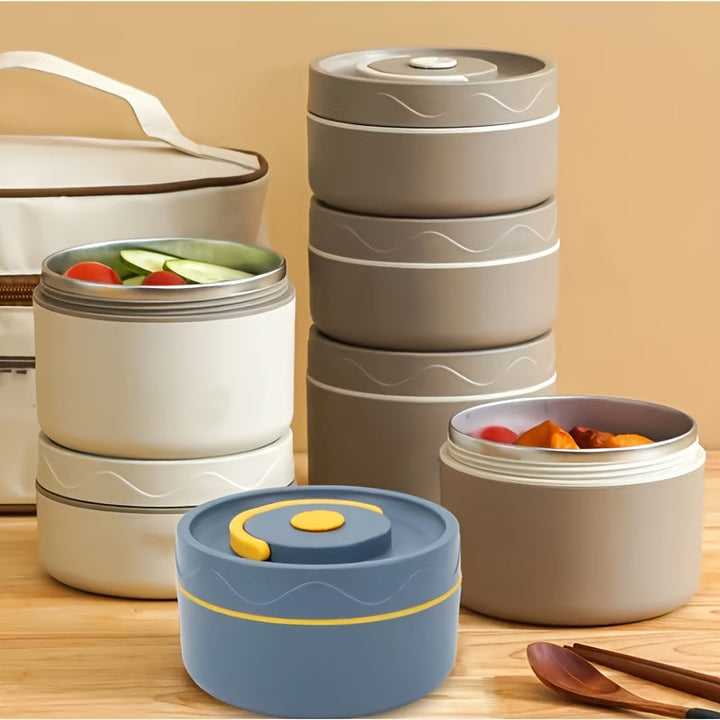 Caja de almuerzo portátil aislada de microondas de varias piezas, juego de contenedores de alimentos con contenedor de almuerzo de acero inoxidable 304 independiente, con función de aislamiento, para regresar a la escuela.