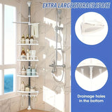 Estantería Retráctil de 4 Niveles para Esquina del Baño, Estante de Ducha con Bandeja Ajustable y Barra Giratoria para Toallas, Fácil Instalación Sin Taladrar, Organizador Montado en Pared para Accesorios y Suministros de Baño, Caddy de Ducha