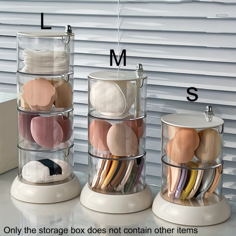 1pc Organizador de Maquillaje Transparente Giratorio - Multicapa, Soporte para Esponjas y Puff de Cosméticos a Prueba de Polvo con Tapa, Ideal para Exhibición de Tocador, Escritorio de Maquillaje