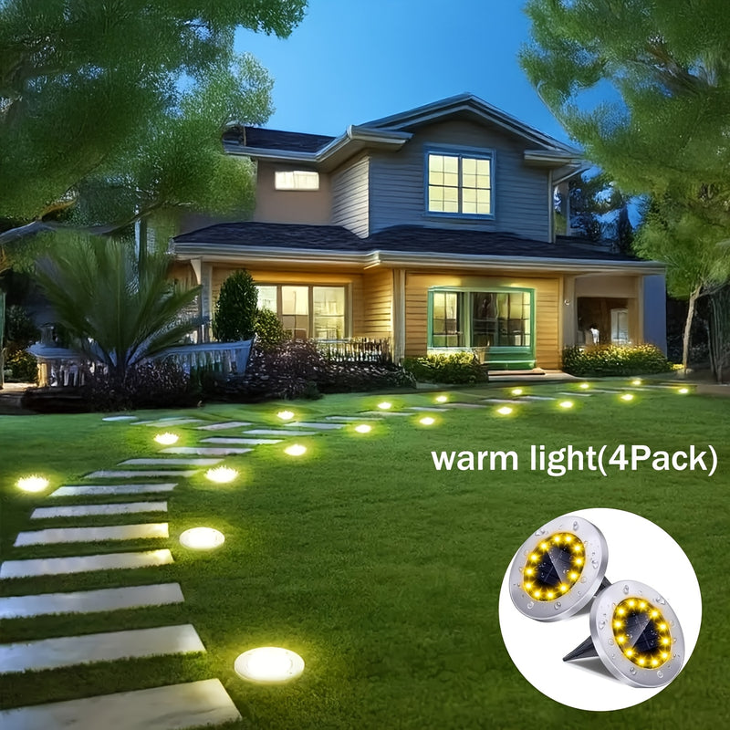 8 luces solares mini enterradas, lámpara solar de acero inoxidable para exteriores, iluminación de paisaje impermeable para patios, jardines, carreteras, aceras y césped, luz blanca + luz cálida, clasificación IP65, material de cobre, carga de panel sola