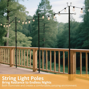 2 Paquetes de Columnas de Luces de Cuerda de Metal Pesado - 10 pies (3,05 metros) de Columnas Ajustables para Exteriores con Grueta, No Se Necesita Cableado para Patio, Muelle, Jardín, Boda - Columnas de Iluminación Duraderas y Resistentes al Tiempo, Dec