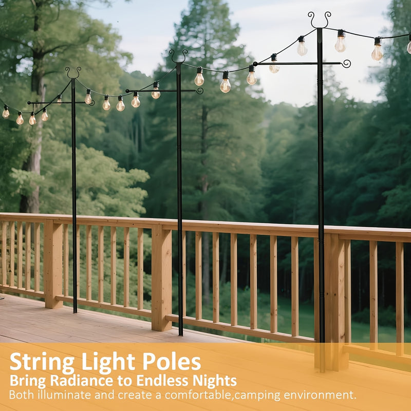 2 Paquetes de Columnas de Luces de Cuerda de Metal Pesado - 10 pies (3,05 metros) de Columnas Ajustables para Exteriores con Grueta, No Se Necesita Cableado para Patio, Muelle, Jardín, Boda - Columnas de Iluminación Duraderas y Resistentes al Tiempo, Dec