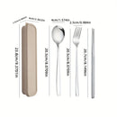 Juego de Cubiertos Portátiles de Acero Inoxidable de 4 Piezas - Duraderos, Resistentes al Óxido, Tenedores, Cucharas y Palillos con Estuche de Viaje - Ideal para Cenas de Bistec, Reuniones al Aire Libre, Camping, Senderismo, Picnics y Uso Diario