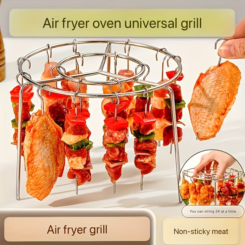 1 Juego de Parrilla para Freidora de Aire con 24 Brochetas, Cesta de Barbacoa de Acero Inoxidable para Carne y Verduras, Rótisserie Multifuncional, Accesorios para Fritura Profunda sin Voltear
