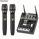 Mixer de audio profesional DEPUSHENG UF6-M de 6 canales, alimentado por USB, tensión de funcionamiento ≤36V, material ABS, receptor incorporado, dos micrófonos inalámbricos, consola de mezcla de sonido para vivo, boda, fiesta, grabación, emisión