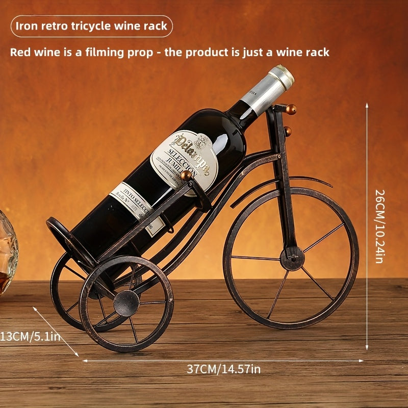1 pieza de soporte de vino de hierro vintage - Diseño creativo de bicicleta y cañón, acabado pulido, estructura metálica sólida para almacenamiento de vino seguro, elegante exhibición de mesa para hogar o restaurante, decoración de vino