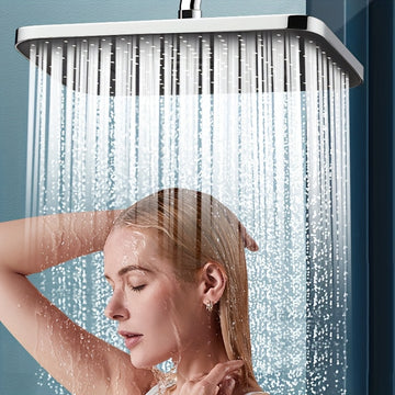 Cabezal de ducha de lluvia de lujo, montaje en pared de alta presión, diseño rectangular clásico, instalación fácil, acabado de pintura elegante, no necesita electricidad, ideal para una experiencia de baño premium, regalo perfecto para Navidad/Halloween