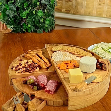 Juego de 1 tablero de queso de bambú APPKER con cuchillos, plato giratorio para charcutería y quesos, accesorios de cocina