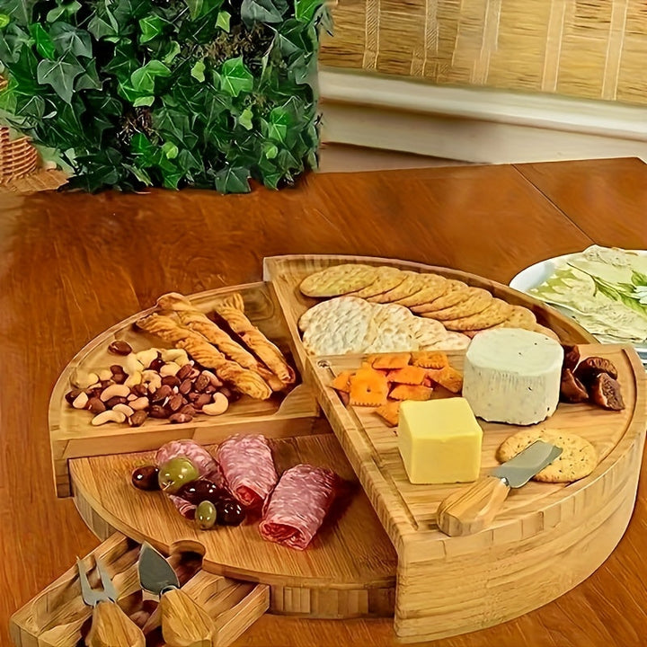 Juego de 1 tablero de queso de bambú APPKER con cuchillos, plato giratorio para charcutería y quesos, accesorios de cocina