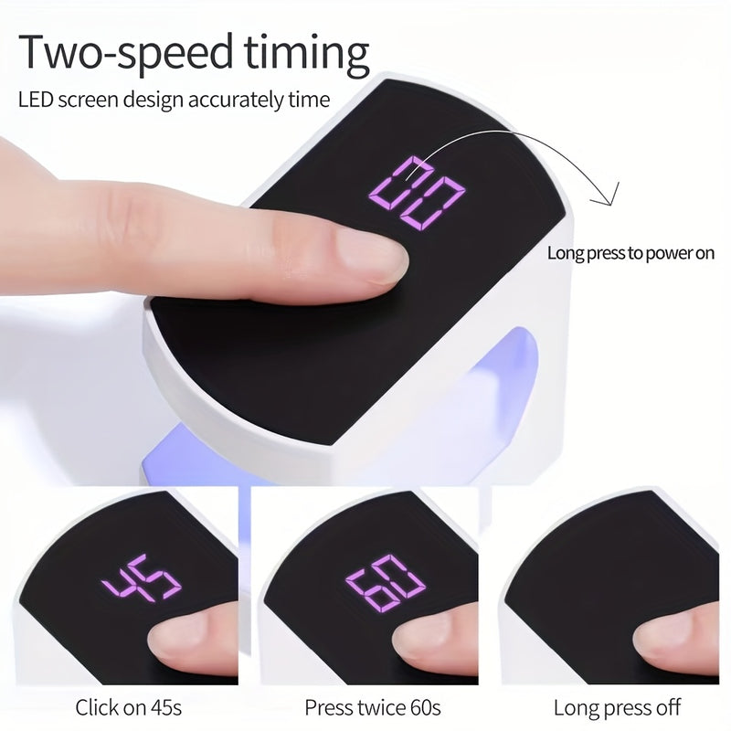 Mini Lámpara LED para Uñas con Temporizador, Secador de Uñas Portátil Rápido y Ligero para Manicura, Arte DIY en Viajes