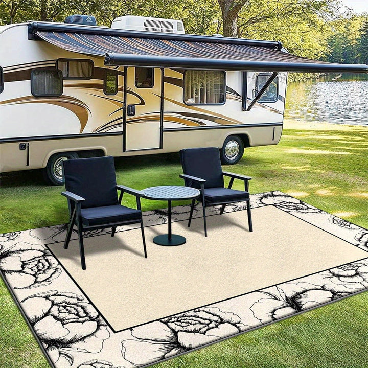 Siete Ciervos Alfombra de Exterior de Veludo Ultra Suave - Antideslizante, Lavable en Máquina, Diseño Geométrico para Acampar y Patio - Alfombra de Poliéster Ligera y Duradera en Tamaños Múltiples, Alfombra de Acampar