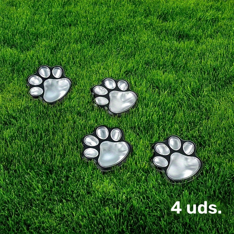 4 piezas 4 luces LED con huella de perro solar, para gato, cachorro, luces de huella animal para jardín, camino, césped, patio, decoración al aire libre