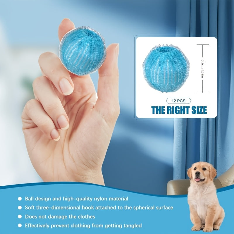 12 piezas de bolas de pelo de mascotas para lavadora, bolas de pelo de perros, bolas de pelo de mascotas reutilizables, bolas de pelo de mascotas anti-ensartar para lavadora