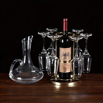 1pc Soporte Creativo para Copas de Vino, Diseño Lujoso, Sostiene 6 Vasos, Estante Colgante con Alambre de Hierro, Sin Necesidad de Taladrar, Exhibidor Premium para Decantador y Aireador de Vino