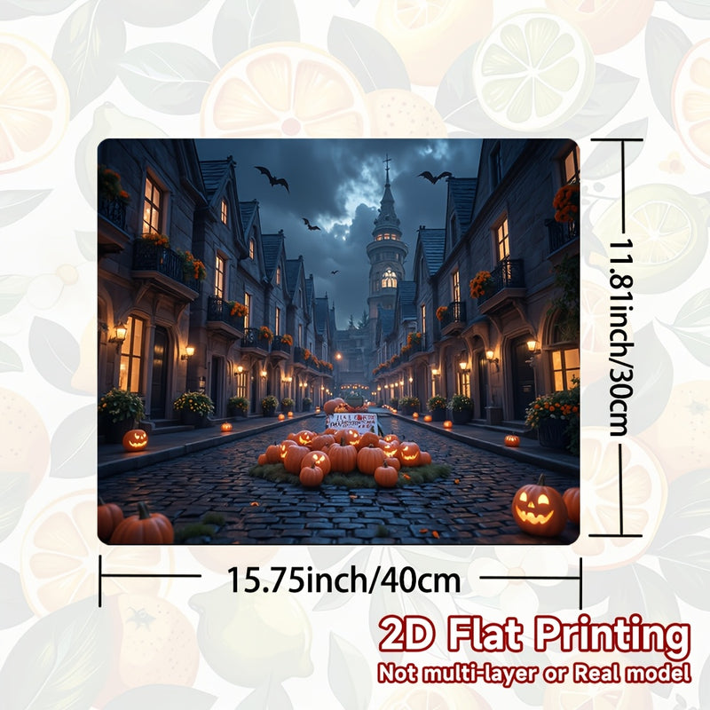 1 pieza, Funda protectora de estufa con diseño 2D plano, Temática Halloween Calabaza Murciélago Castillo Noche de Terror Retrato, 100% Poliéster, Adecuada para decoración del hogar, cocina y fiestas, accesorios para cocinas, cubiertas de encimeras, funda