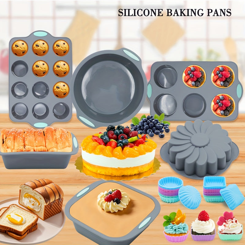 30/4pcs, Juego de moldes para hornear pequeños, Molde para hornear no adherente pequeño, Juego de moldes para pasteles, Suministros para hornear que incluyen molde para hornear, molde para pan y molde para pizza con 24 tazas para hornear, Adecuado para f