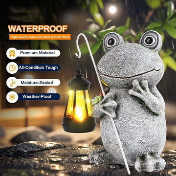 Estatua de rana con luz LED alimentada por energía solar, escultura de jardín de resina, tema animal, iluminación de paisaje eficiente en energía, con panel fotovoltaico extraíble, control de interruptor, batería de níquel de 300mAh, para jardín, césped,
