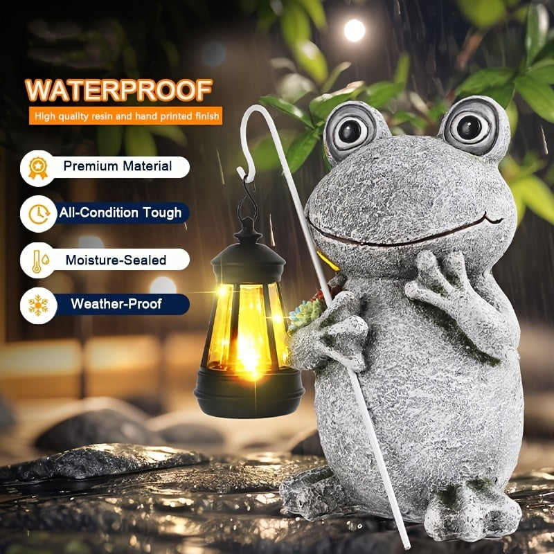 Estatua de rana con luz LED alimentada por energía solar, escultura de jardín de resina, tema animal, iluminación de paisaje eficiente en energía, con panel fotovoltaico extraíble, control de interruptor, batería de níquel de 300mAh, para jardín, césped,