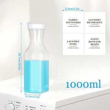 1pieza Dispensador de Loción, Dispensador Cuadrado de 1000Ml, Dispensador de Detergente para Lavandería, Dispensador de Suavizante de Plástico, Contenedor Líquido para Lavandería, Cans de Refuerzo de Aroma con 4 etiquetas, Organizador de Lavandería