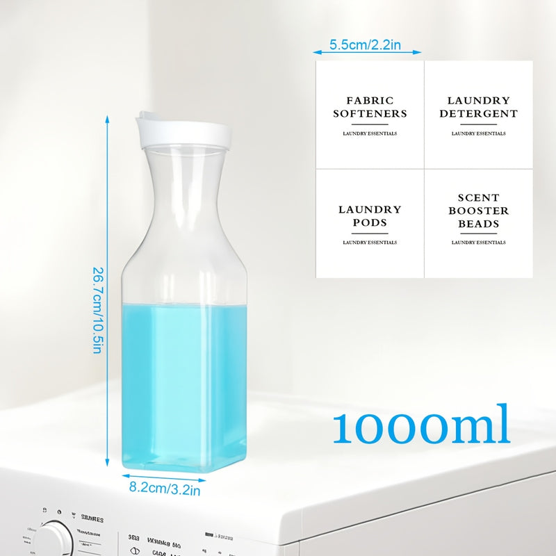 1pieza Dispensador de Loción, Dispensador Cuadrado de 1000Ml, Dispensador de Detergente para Lavandería, Dispensador de Suavizante de Plástico, Contenedor Líquido para Lavandería, Cans de Refuerzo de Aroma con 4 etiquetas, Organizador de Lavandería