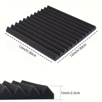 Conjunto de 24 Paneles Insonorizantes de Espuma Negra, 12"x12"x1", Cuñas Acústicas de Alta Densidad y Retardante de Llama para Reducción de Ruido, Recuperación Rápida, Ideales para Oficina en Casa, Estudio, Sala de Conferencias y Teatro