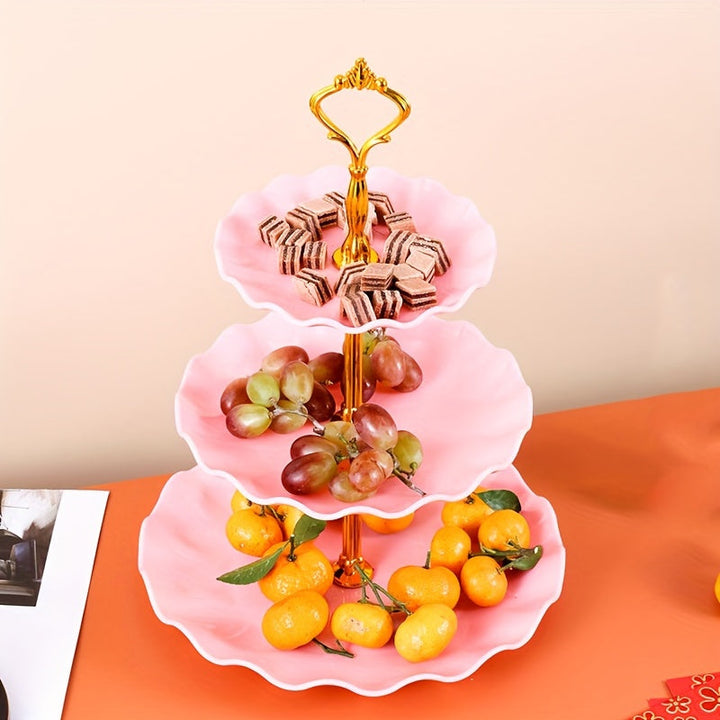 Bandeja de plástico de 3 niveles para dulces, frutas secas o frutas, estilo festivo, ideal para fiestas, bodas, restaurantes y buffets, 1 unidad