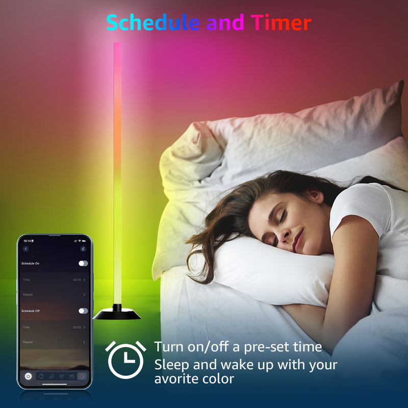 1pc Lámpara de Piso Inteligente NBBUFF, Tira LED RGB+IC para Dormitorio, Alimentación USB, Control por App con Temporizador y Sincronización Musical, Ideal como Luz Nocturna, Iluminación para Sala, Escenario, Fiestas de Halloween, Navidad y Bodas