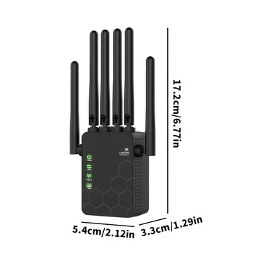 Extensor de red inalámbrica Momotor-WIFI, amplificador de señal de red doméstica, potenciador de WiFi con tasa de 2,4 GHz, potencia tu señal de WiFi, 35 dispositivos en 4 modos de configuración 1-TAP, 6 paquetes de antenas potentes de 360°, cubierta comp