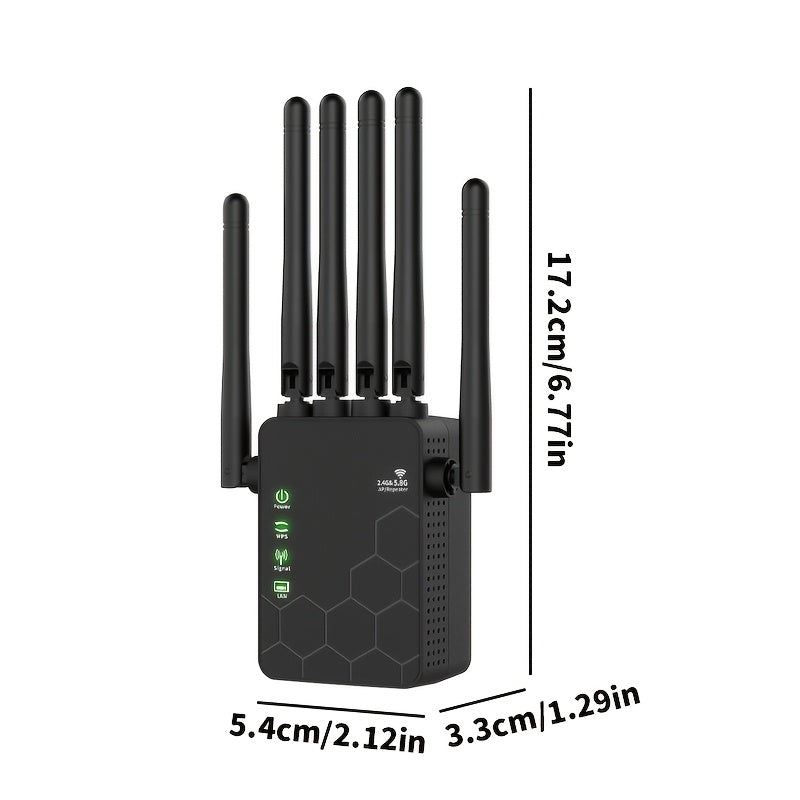 Extensor de red inalámbrica Momotor-WIFI, amplificador de señal de red doméstica, potenciador de WiFi con tasa de 2,4 GHz, potencia tu señal de WiFi, 35 dispositivos en 4 modos de configuración 1-TAP, 6 paquetes de antenas potentes de 360°, cubierta comp