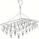 1pc Soporte De Secado De Calcetines De Acero Inoxidable Con Clip Múltiple, Gancho Giratorio A Prueba De Viento, Percha Para Ropa, Soporte De Secado De Ropa Para Calcetines, Sujetadores, Ropa Interior, Accesorios De Lavandería