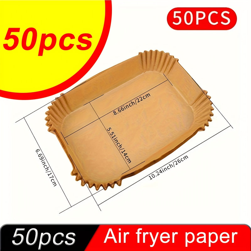10/25/50/100/200pcs "Quick-Clean" Revestimientos Desechables Rectangulares para Freidora de Aire (26.01cm X 16.99cm) - Limpieza Fácil, Cestas de Papel Antiadherentes y Bandejas para Hornear para Accesorios de Horno
