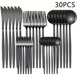 Juego de Cubiertos de Acero Inoxidable con Espejo, 30 Piezas, Apto para Lavavajillas, Ideal para 6 Personas, Incluye Cuchillos, Tenedores y Tenedores de Postre, Colección Duradera para Cocinas Hogareñas y Restaurantes