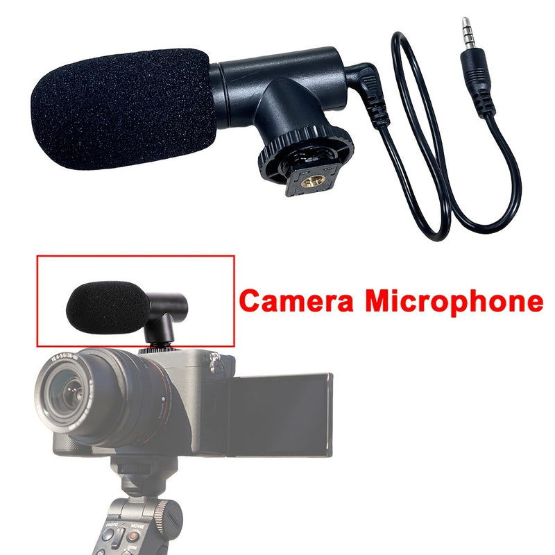Cámara de micrófono universal negro, patrón de polarización unidireccional, conector de 3,5 mm, alimentación cableada, con montura de choque y protector antiviento, para DSLR, transmisión en vivo, videoconferencia