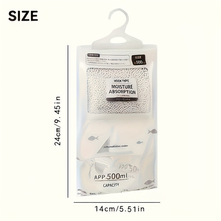 5-Unidad Paquete Grande Bolsas de Absorción de Humedad de 500ml para Ropa - Sin Electricidad, Sin Requerimiento de Energía, Alta Capacidad para Armario y Deshumidificación en el Hogar, Blanco con Acentos Azules, Absorción de Humedad|Diseño Transparente|V