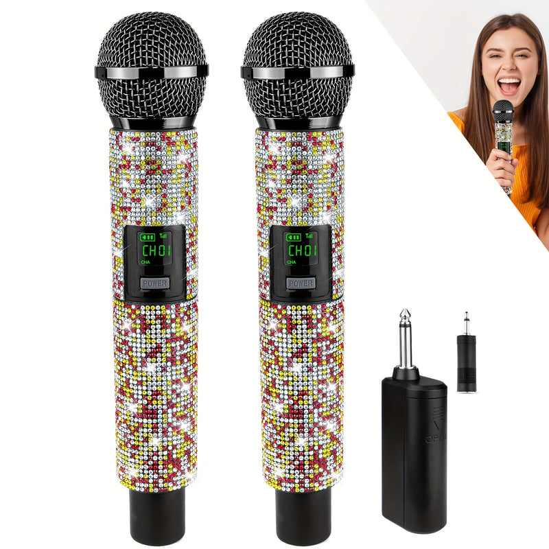 Micrófono Dinámico Inalámbrico de Colores Cristalinos, Micrófono y Receptor Recargables, para Karaoke, Canto, Discurso, Bodas