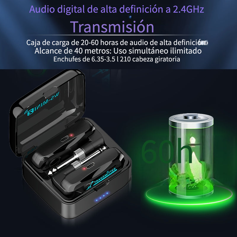Sistema inalámbrico para guitarra LEFIKO 2.4G con estuche de carga USB - Batería de 20 horas de duración, pantalla LED de energía, ahorro de energía automático, diseño compacto para guitarra eléctrica, bajo y otros instrumentos electrónicos, conectores d