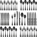 Juego de vajilla de acero inoxidable negro de 24/48 piezas, que incluye cuchillos para bistec, tenedores, cucharas, tenedores y cucharas para postres, adecuado para cocina doméstica/restaurante/hotel/exteriores/fiesta/Día de Halloween/Día del Padre, apto